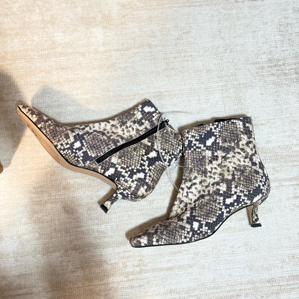 Gianni Bini Snake-Print Ankle Booties in Beige, Gray, Black